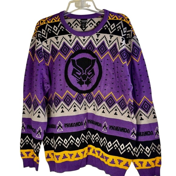 Marvel x BoxLunch Sweaters - Marvel BoxLunch Black Panther Wakanda Fair Isle Knit Sweater Women's 2X Purple